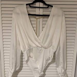 Lulu's White Long Sleeve Wrap Bodysuit